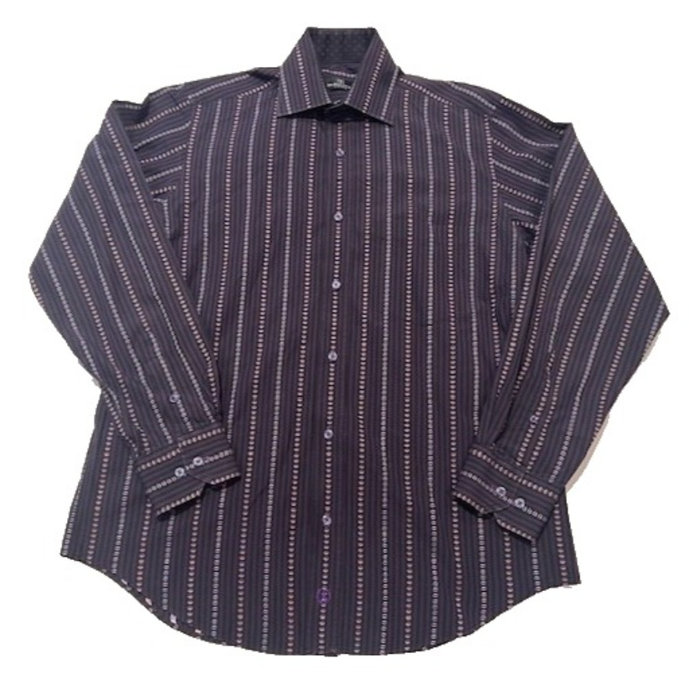 Bugatchi UOMO Men's‎ Cotton Striped Flip Cuff Button Up Dress Shirt - Size S